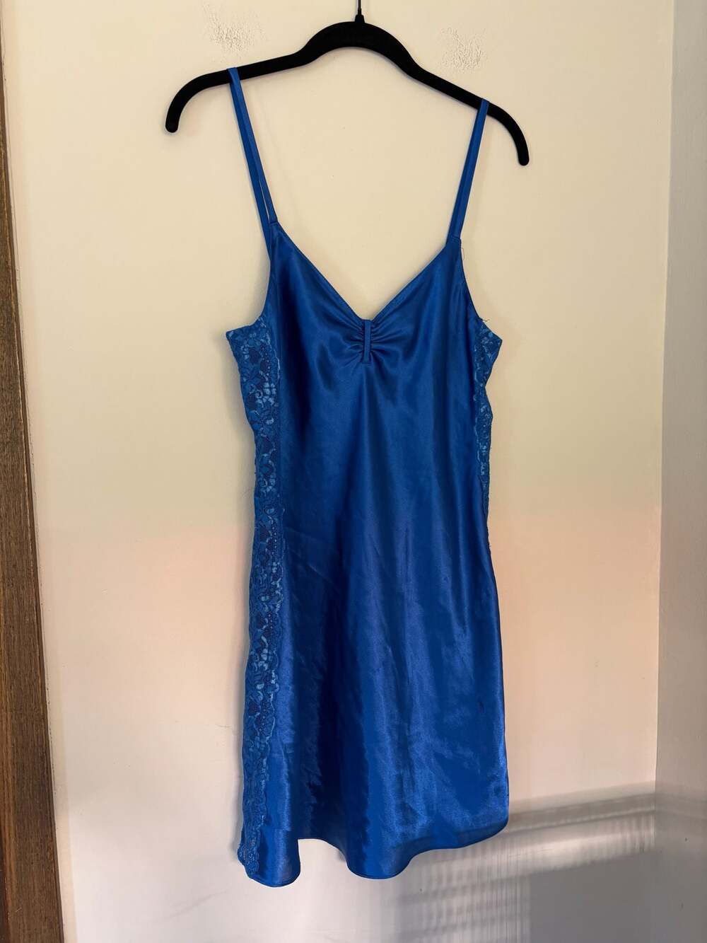 Morgan Taylor Intimates Y2k Royal Blue Satin Lace Trim Slip Dress Lingerie Sz S